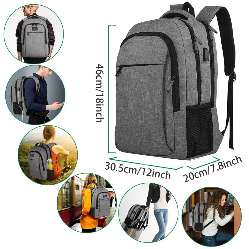 Travel Laptop Backpack Business Sturdy Laptops Backpack with USB Charging Port Water Resistant Computer Bag for Men Women 241228