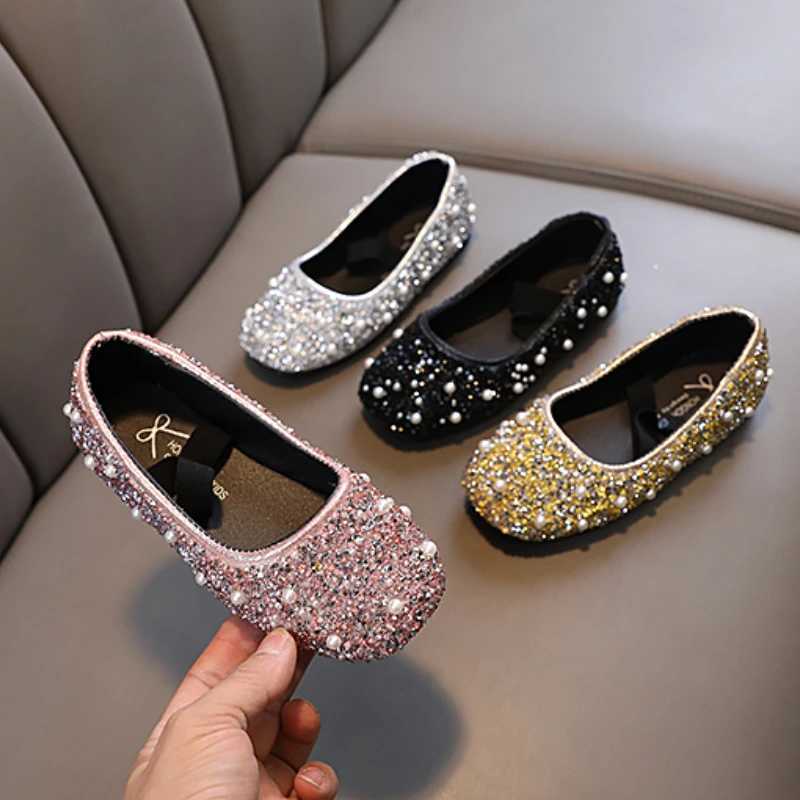 Girls Princess Glitter Luxury Shoes For Shallow Children Ballet Flats 21-36 Elastic Band Four Colors Beautiful Kids Shoes W241228