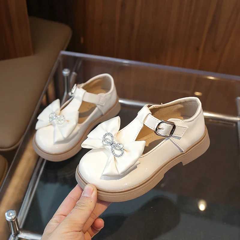 Children Leather Shoes for School Par Black White Girls Dress Shoes Kids Leather Flats T-strap Bow Simple Classic Buckle New W241228