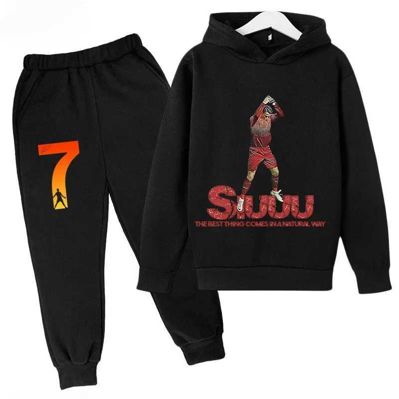 Sweatshirt Pants 2-piece Set for Boy and Girl Kid Sports Hoodie Set Ronaldo Avatar Printed Children Clothes Baby Set Sportsuit X241228