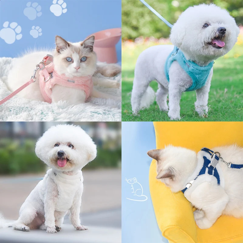 Upgrade Cat Puppy Harness and Leash Sets Winter Warm Pet Reflective Harnesses Vest for Cats Kitten Small Dogs Yorkshire 241227