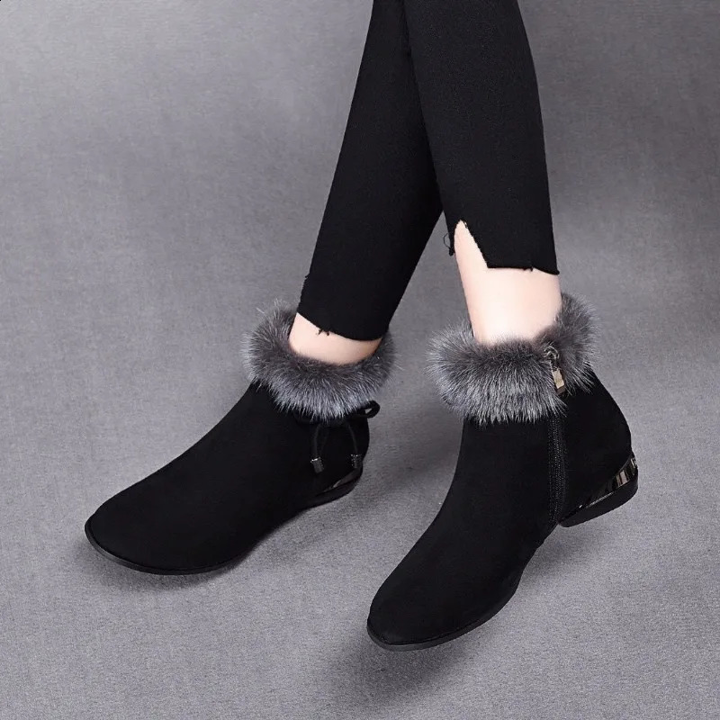 Women Boots Winter Ankle Round Toe Low Heel Plush Cotton Comfortable Warm Anti Slip Cold Proof Work Shoes 241223