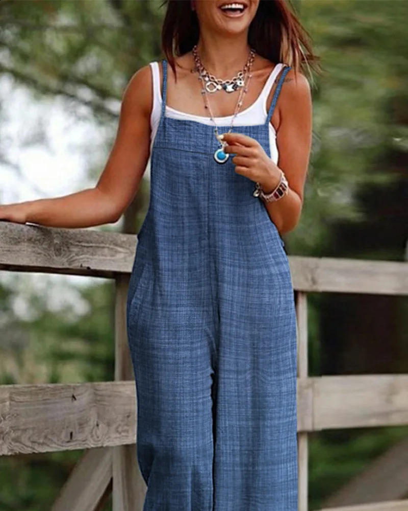 Fashion Jumpsuit Women Casual Pocket Decor Suspender Female Loose Rompers 241224