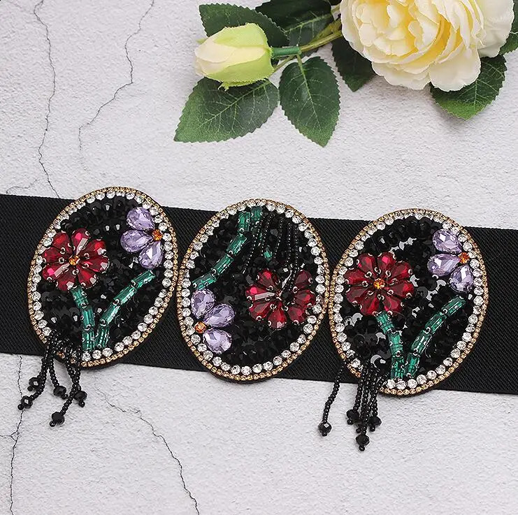 Womens runway fashion blingbling rhinestone beaded Cummerbunds female Dress Corsets Waistband Belts decoration wide belt R2419 241227