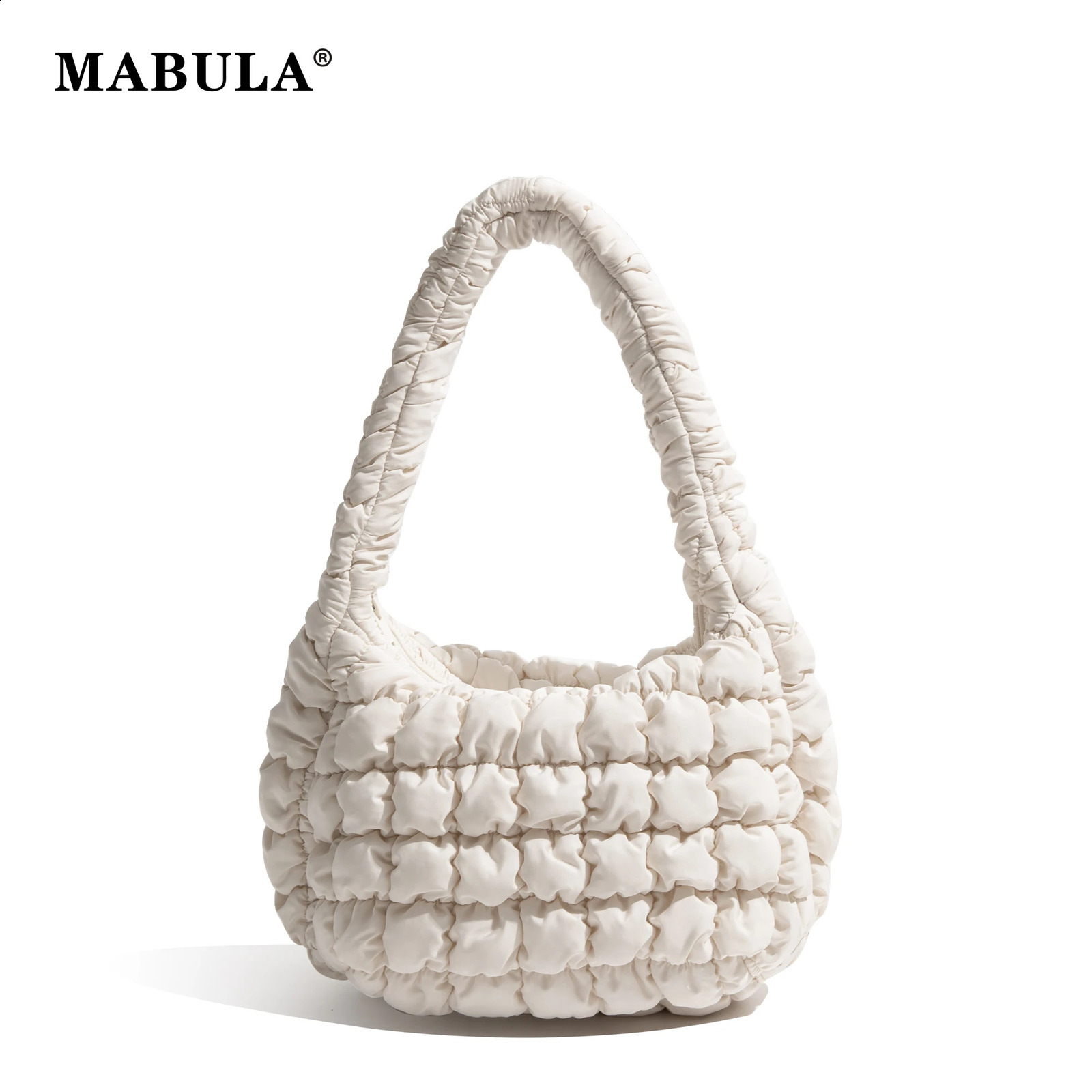MABULA Female Hand Bag Casual Fashion Simple Nylon Quilted Elegant for Weekend Vacation Pleated Ladies Shopper 241226Z
