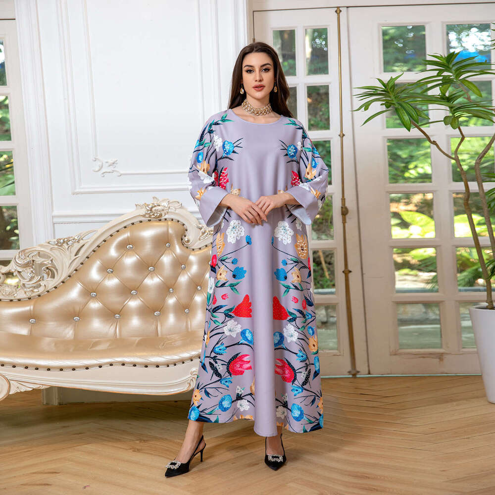 Arab Dubai Fashion Printed Hot Dia Robe Muslim Home Reception Dress