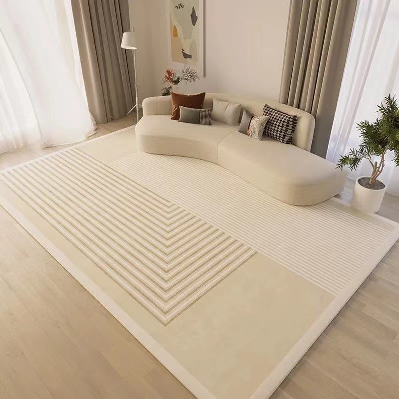 5069-425-59.9-Modern Simple Beige Living Room Carpet Oversized Bedroom Line Rug