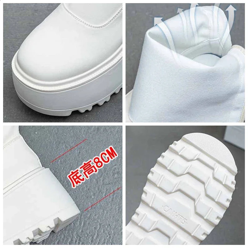 Fujin 8cm Genuine Leather Women High Fashion Pumps Heels White Shoes ZIP Increase Casual Ankle Boots Platform Wedge 241223