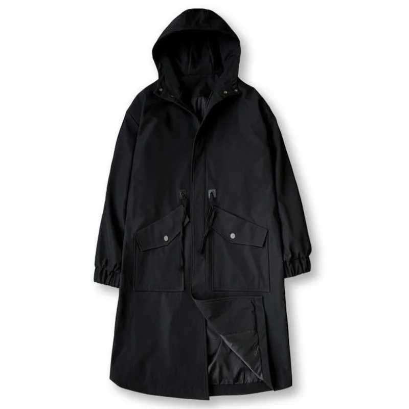 Spring and autumn green windproof fashion mens mid to long casual hooded jacket mens daily high street coat mens clothing W241228