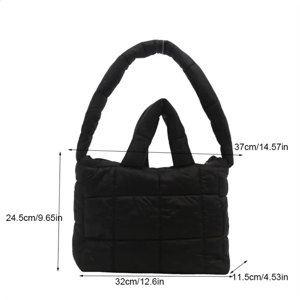 Casual Nylon Space Cotton Handbag Solid Color Padded Cloud Tote Bag Commute Square Puffy Shoulder Bag Ladies 241227