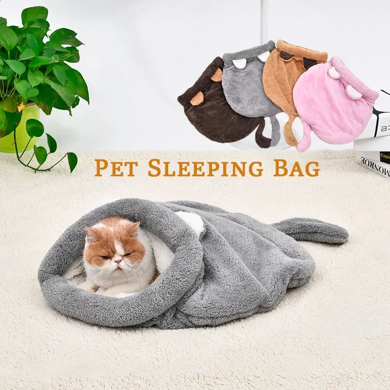 Warm Coral Fleece Cat Sleeping Bag Bed For Puppy Small Dog Pet Hairless Cat Mat Bed Kennel House Soft Warm Sleep Bed Pet Product 241225
