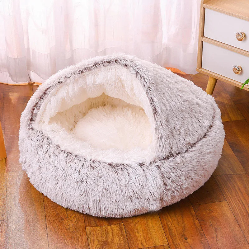 Pet Nest Warm Winter with Cover Pet Pad Anti-Kick with Quilt Dog House Semi-Closed Soft Half Bag Cat Nest Cat Accessories Warm 241225