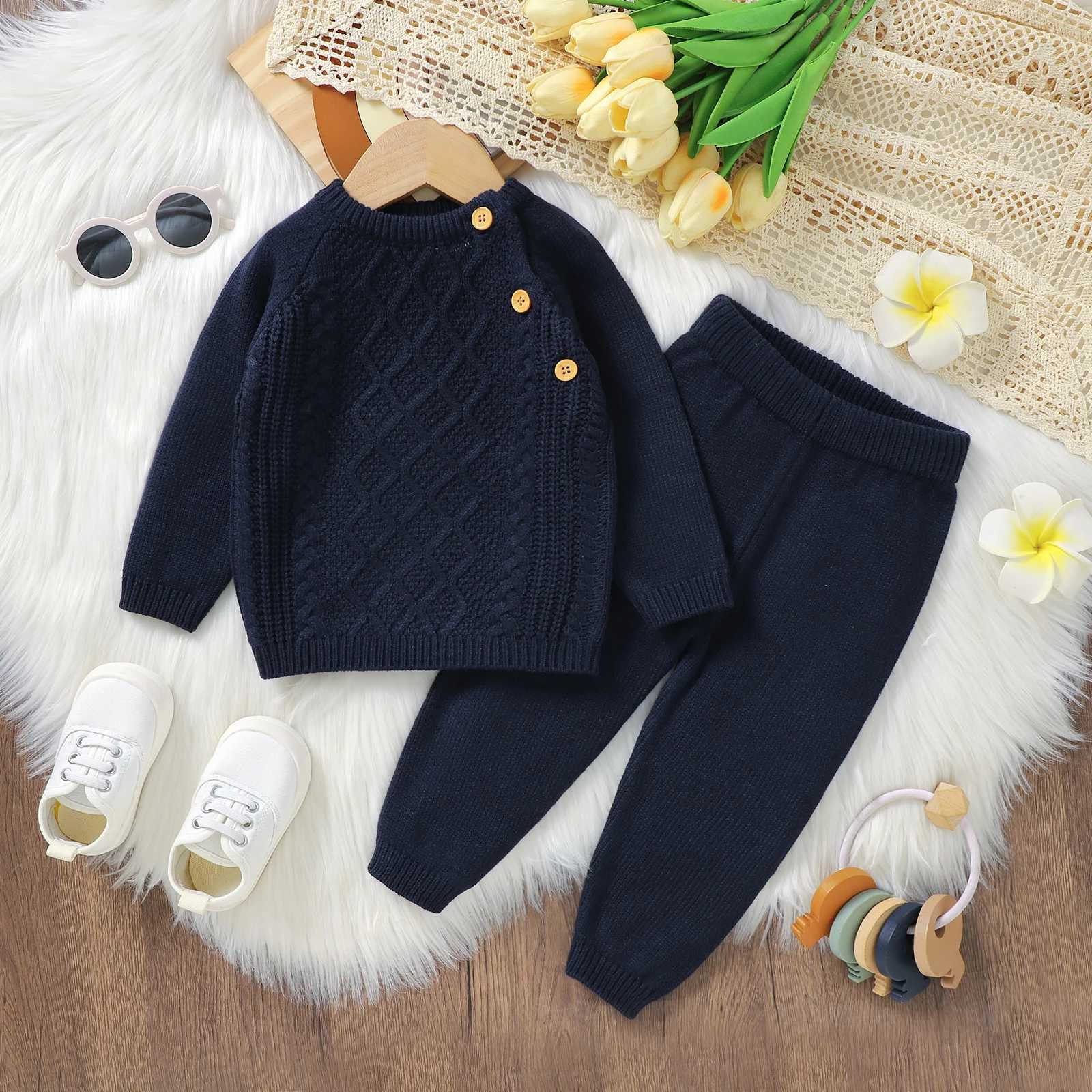 Newborn Baby Clothes Set Knit Infant Boy Girl Pullover +Pants Long Sleeve Autumn Kid Sweaters +Trousers 0-18M 2PCS Fashion Solid X241228