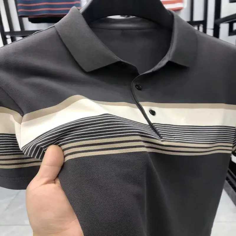 Summer Cotton Korean Smart casual short sleeved shirt shirt mens patch work board printed stripe lapel button loose top X241228