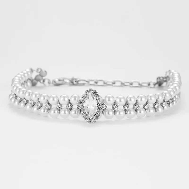 Dog and cat pearl necklace crystal rhinestone pearl cat necklace adjustable PU leather necklace suitable for small dog and cat accessories M241228