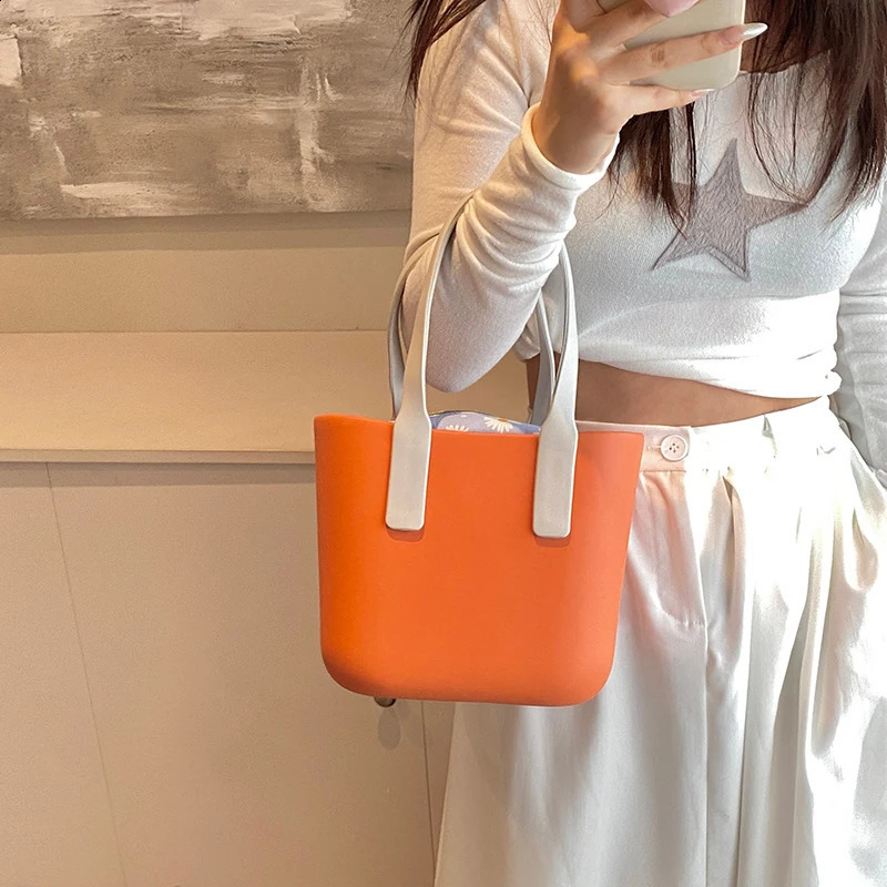 Women Portable Basket Bag Contrast Color Picnic Storage Bag Fashion Top Handle Bag Female Handbag with Liner Purse 241228