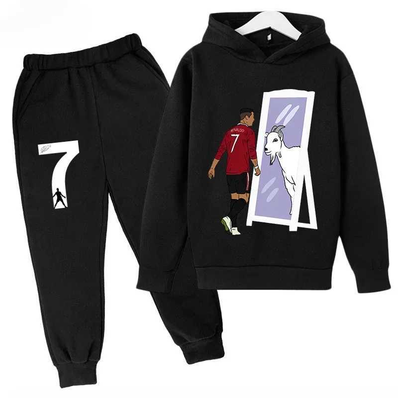Sweatshirt Pants 2-piece Set for Boy and Girl Kid Sports Hoodie Set Ronaldo Avatar Printed Children Clothes Baby Set Sportsuit X241228