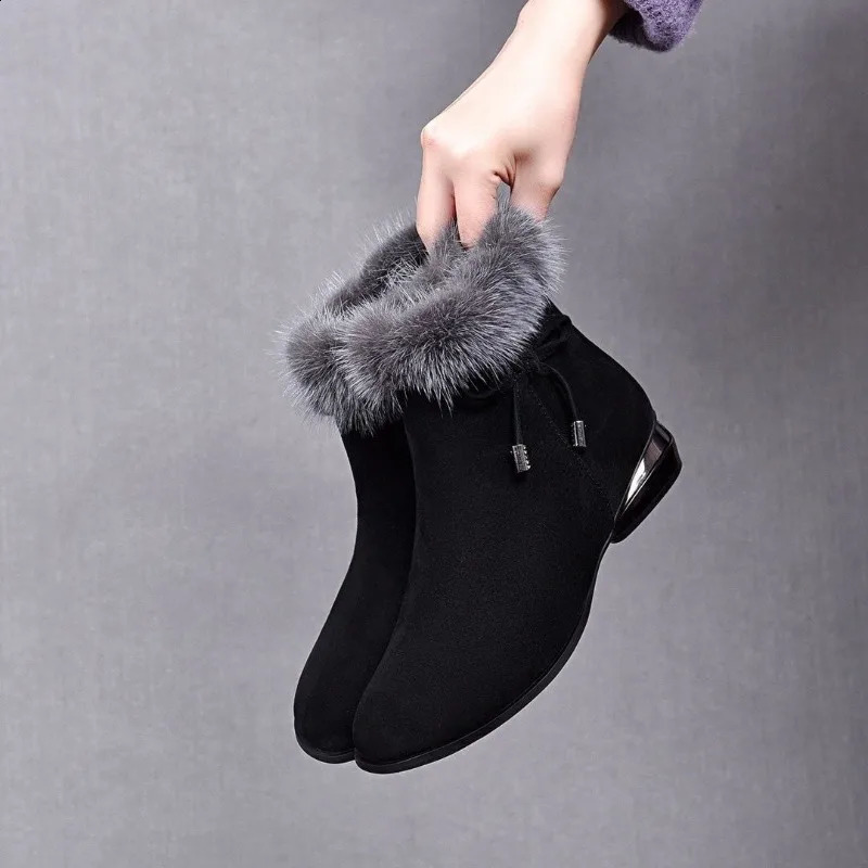 Women Boots Winter Ankle Round Toe Low Heel Plush Cotton Comfortable Warm Anti Slip Cold Proof Work Shoes 241223
