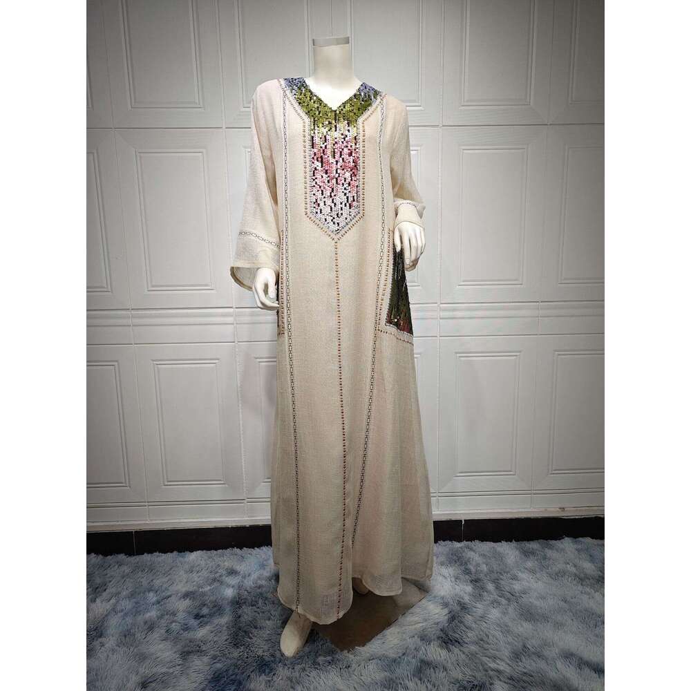 Middle East Dubai Sequined Embroidered Long Robe, Muslim Women's Clothing For Lent