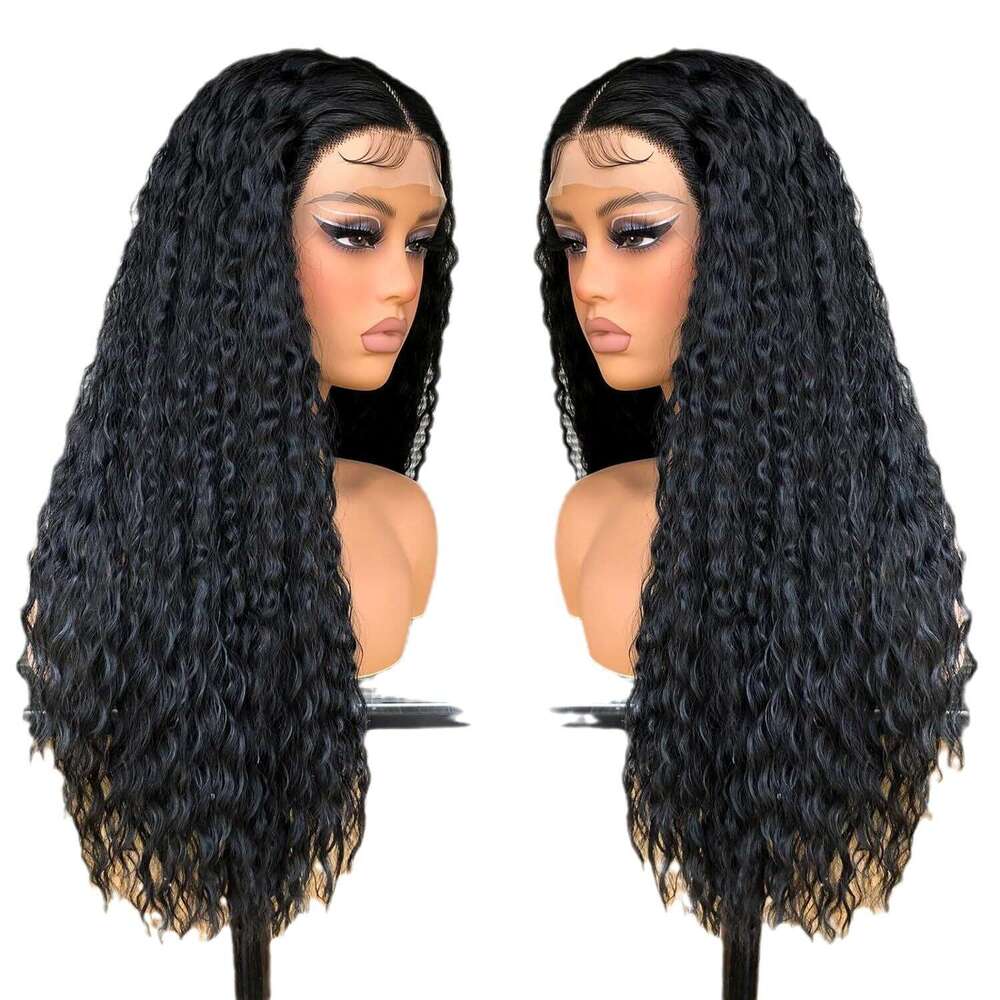 Wig 13 4 * 1T Type Front Lace Synthetic Headset Black Medium Split Long Twisted Braid Small Curled Hair Kq2 Kq2