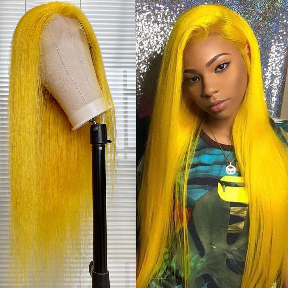Women's Hand Woven Synthetic Headband 13 * 4 Lace Wig Yellow Long Straight Hair Kq2 Kq2