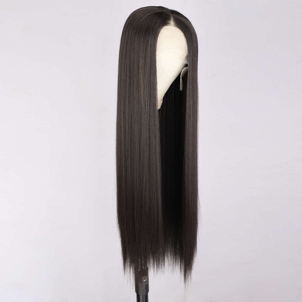 Women's Front Lace Yaki Wig Medium Split Straight Hair 13 4 * 1 Synthetic Headset T Part Lace Kq2 Kq2