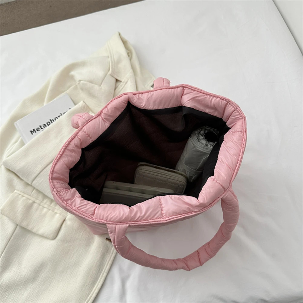 Women Padded Shoulder Bag Large Capacity Top Handle Bag Fashion Space Pad Cotton Puffer Tote Handbag Quilted Shopper Bag 241227
