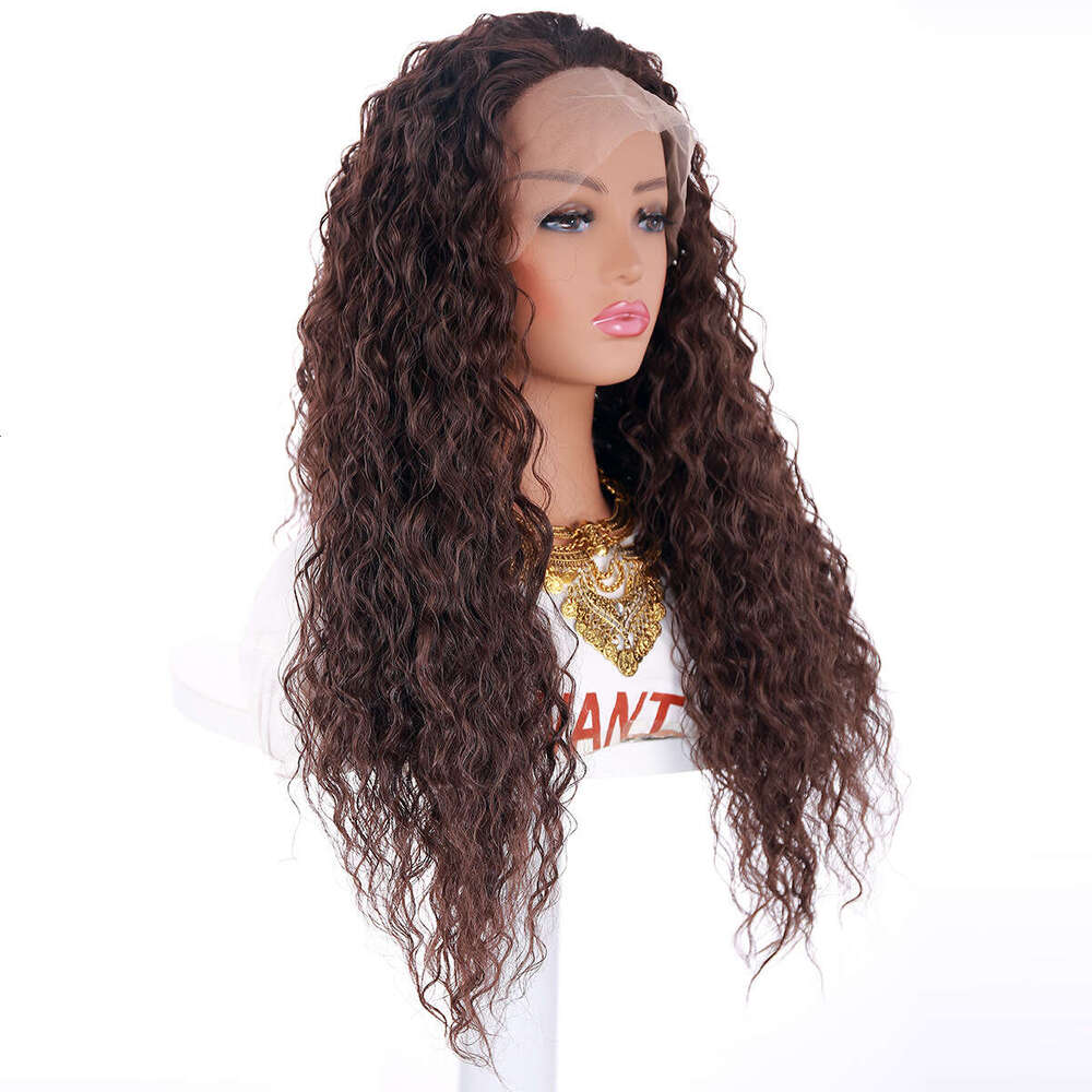 Front Lace Small Corn Perm Wig Dark Brown Medium Split Long Roll Heating Synthetic Headband Kq2 Kq2