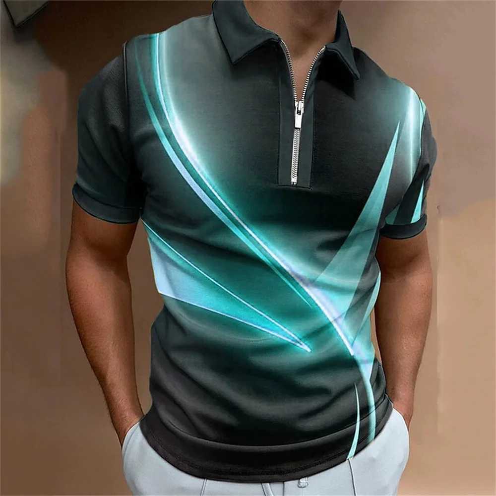 Mens shirt T-shirt Color Stripe Printed Zipper Summer Casual Mens Top Mens Simple Fashion shirt Shirt X241228