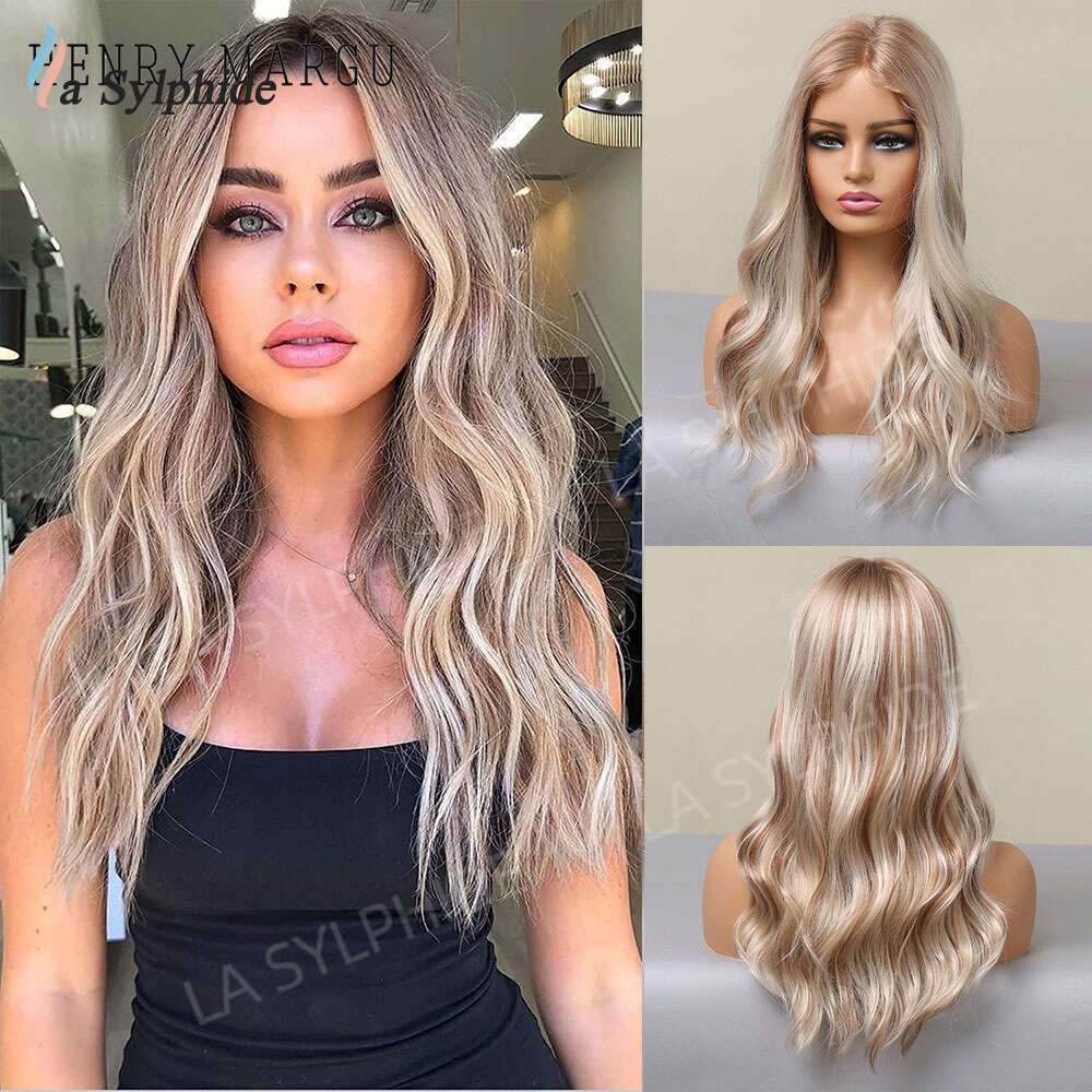 13 * 1 Front Wig Female Gold Brown Pickled Medium Split Long Curled Hair High Temperature Silk Lace T-Part Kq2 Kq2