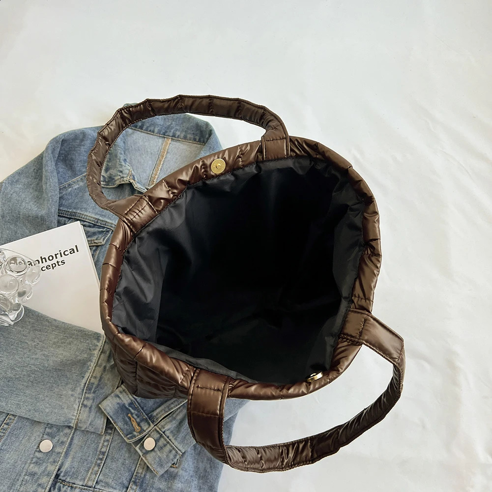 Fashion Nylon Quilted Women Shoulder Bags Autumn Winter Large Capacity Cotton Padded Handbags Top-handle Bags for Ladies 241228