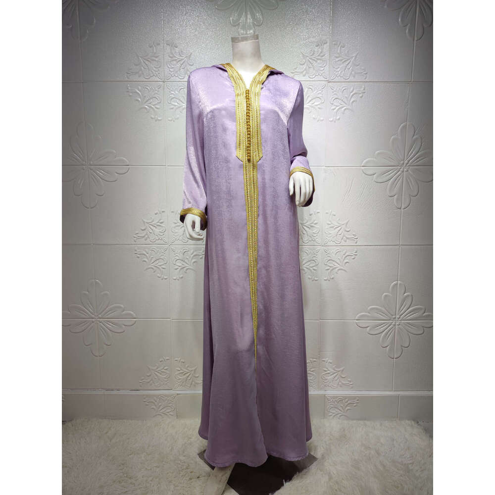 Dubai Champagne Hooded Lace Suede Muslim Robe Women Abaya