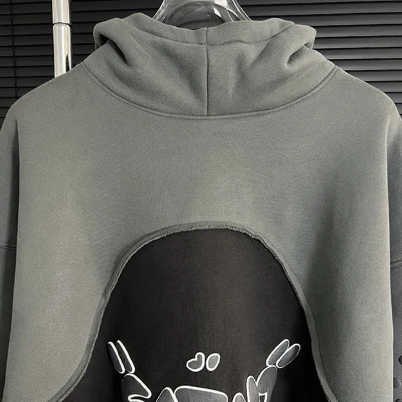 24FW New Saint Hoodie Autumn Winter Street Clothing foam Alphabet Printing Two Tone Patch Work Hoodie Mens Loose Wool Sweatshirt M241228