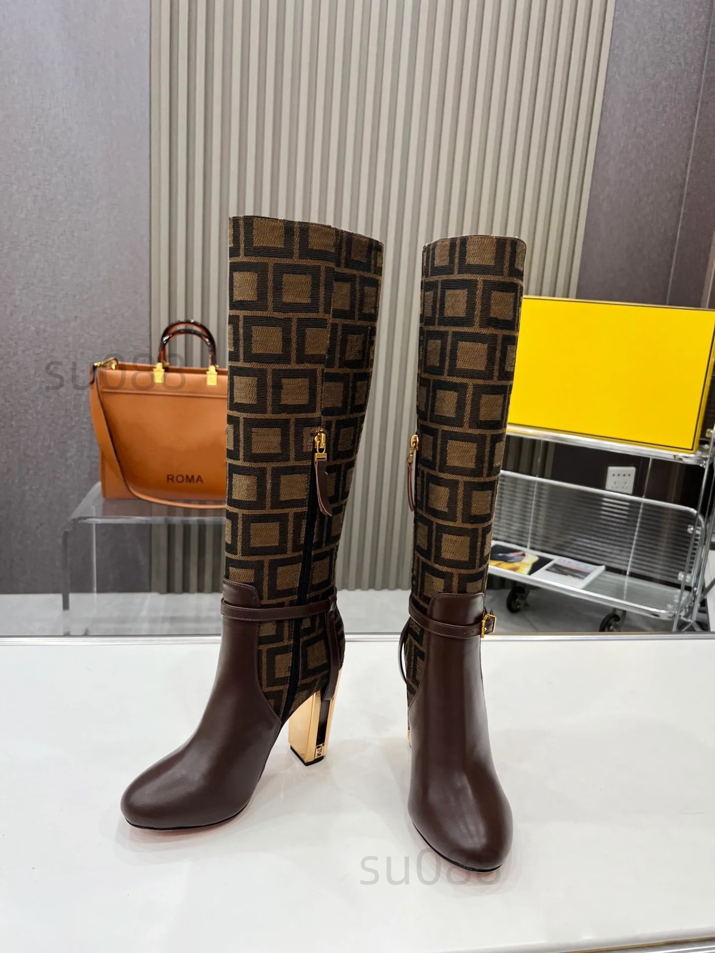 Lanjia- Elegant Knee Fashion Boots For Women - Round Toe, Thick High Heel, Side Zipper Design Sizes 35-43 13F9a