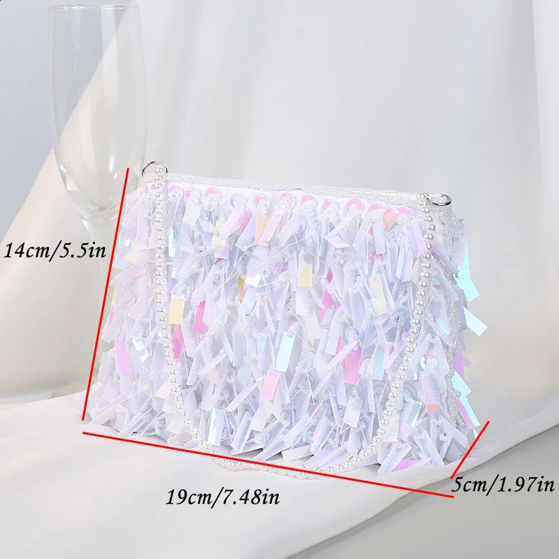 Clutch for Woman Elegant Tassel Sequined Hand Beading Korea Style Ladies Handbags Party Evening Bags Zipper Soft Wallets 241227