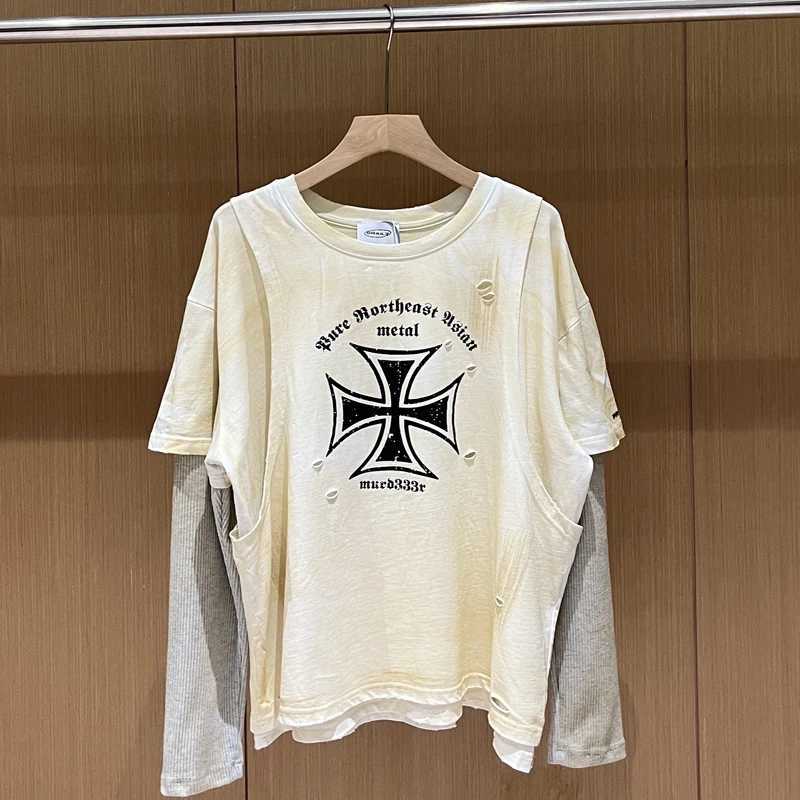 On Slve Grailz Project Apricot Loose Washed Hole Dirty Stain T Shirt Men Women Hip Hop Thr Fake Items Design T-shirts T X2412281