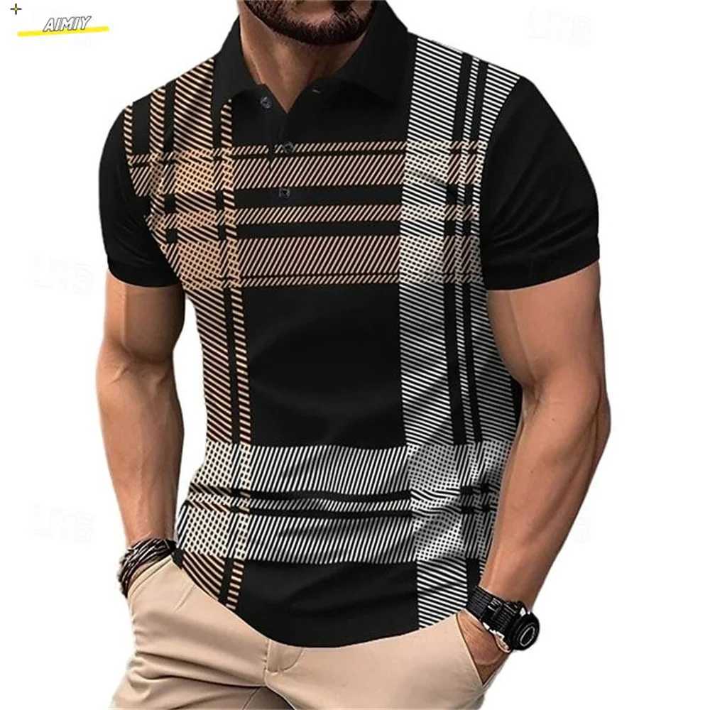 New Summer Mens Short sleeved shirt Shirt Fashion Splicing Strip Printed Mens Breathable T-shirt Party Mens Clothing Top X241228