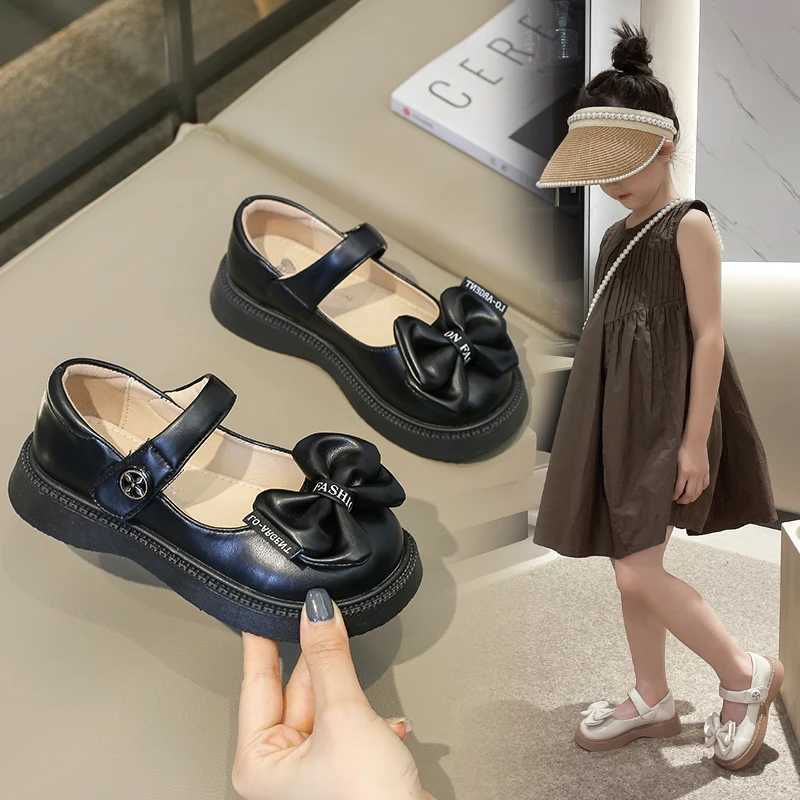 Girls Leather Shoes Spring Autumn Flats New Childrens Fashionable Soft Sole Princess Shoes Bow Baby Single Shoes W241228