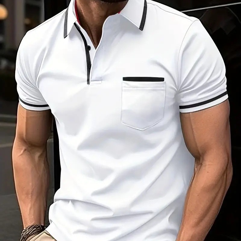Summer designer mens Polo Shirt Fashionable Classic Black Red White Green Khaki Button Pocket Men Sports Polo Shirt