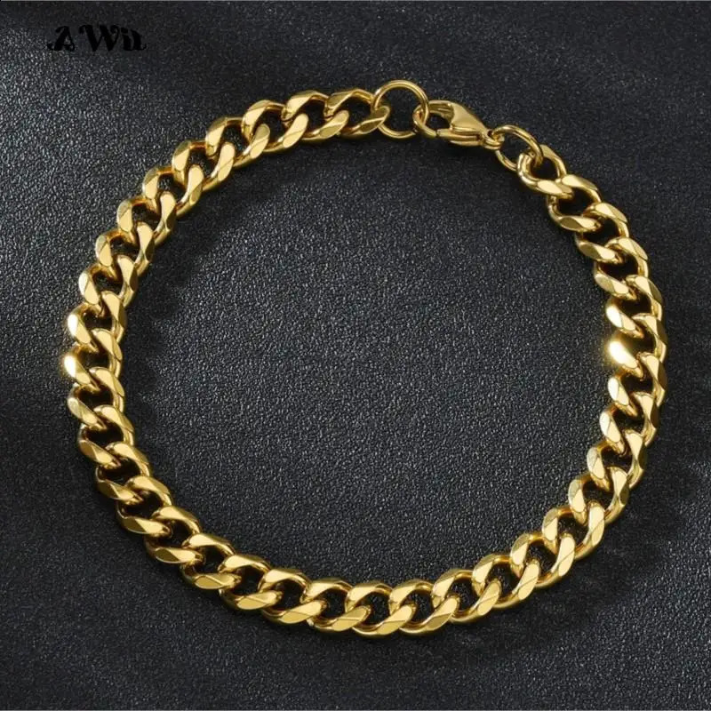 Awit Mens Simple 311mm Stainless Steel Curb Cuban Link Chain Bracelets for Women Unisex Wrist Jewelry Gifts 241223