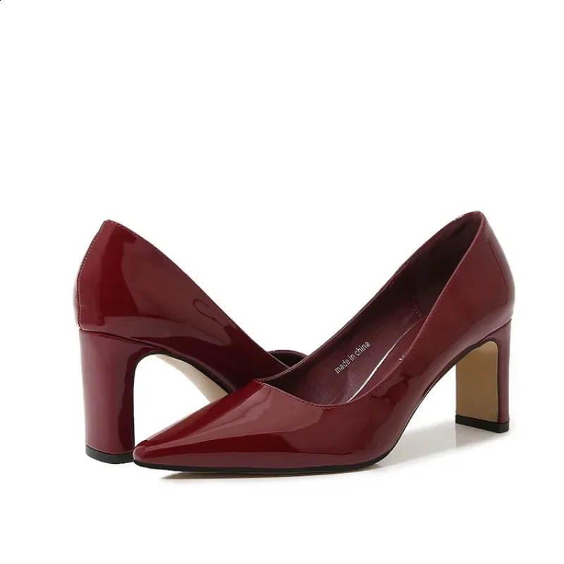 Women Pumps Patent Leather 7.5CM High Heels Pointed Toe Slip-On Classics Fashion Spring Autumn Elegant Woman Heeled Shoes 241228