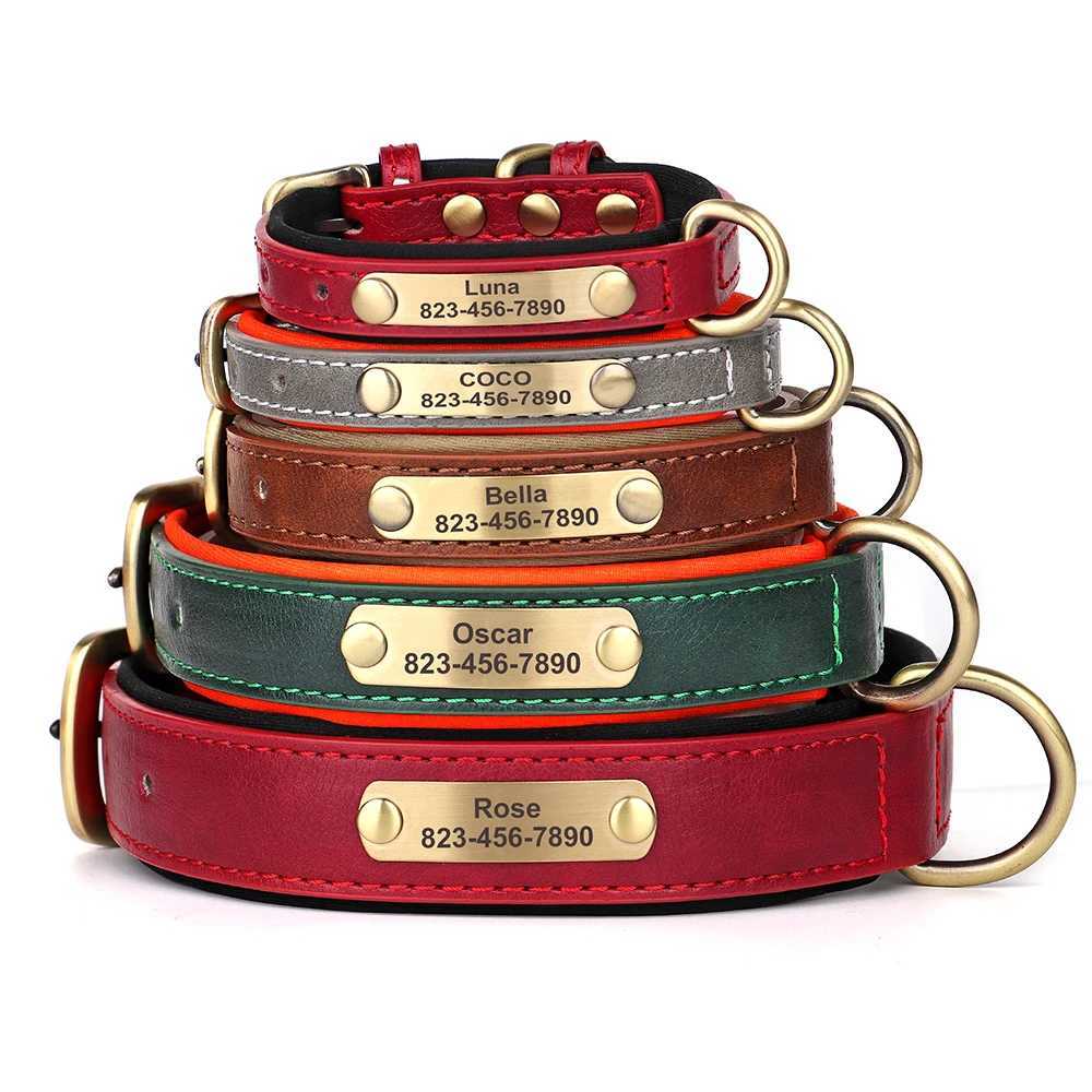 Customized Dog Collar Leash Custom PU Leather Dog Tag Collars Free Engraved Nameplate For Small Medium Large Dogs Pitbull M250326