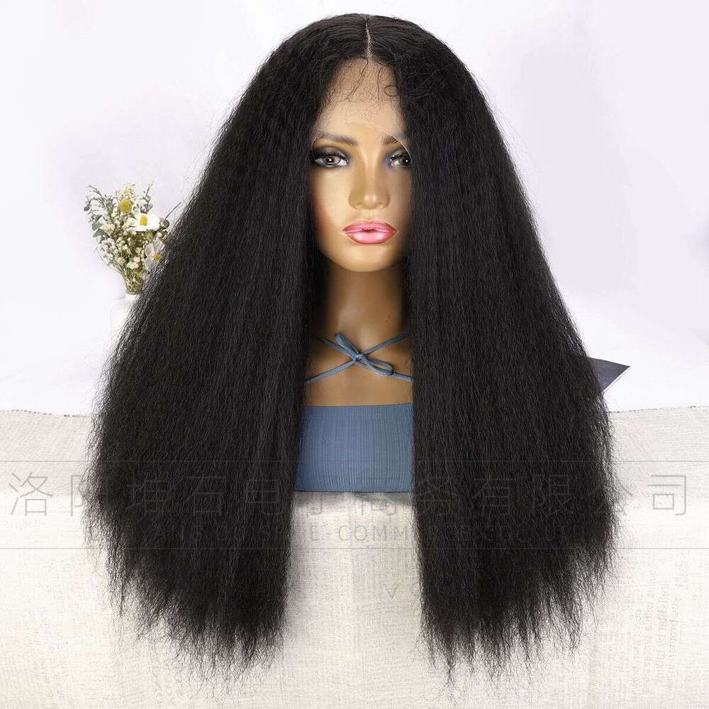 Women's Front Lace Yaki Wig Medium Split Straight Hair 13 4 * 1 Synthetic Headset T Part Lace Kq2 Kq2