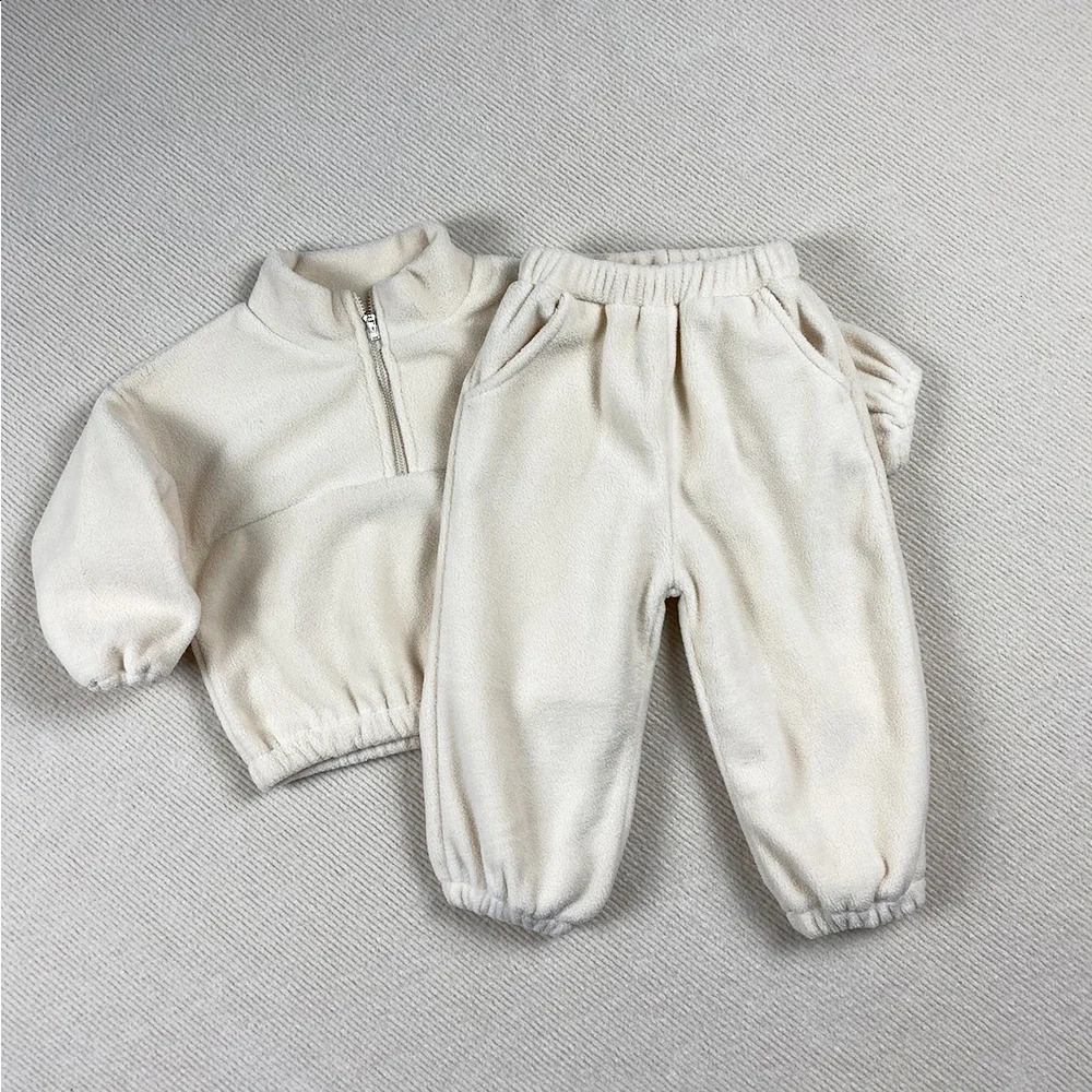 2pcs Autumn Childrens Fleece Suits Baby Boys Girls Zipper Sweatshirt Pant Sportwear Toddler Roupa Infantil Clothes Outfit Sets 241226