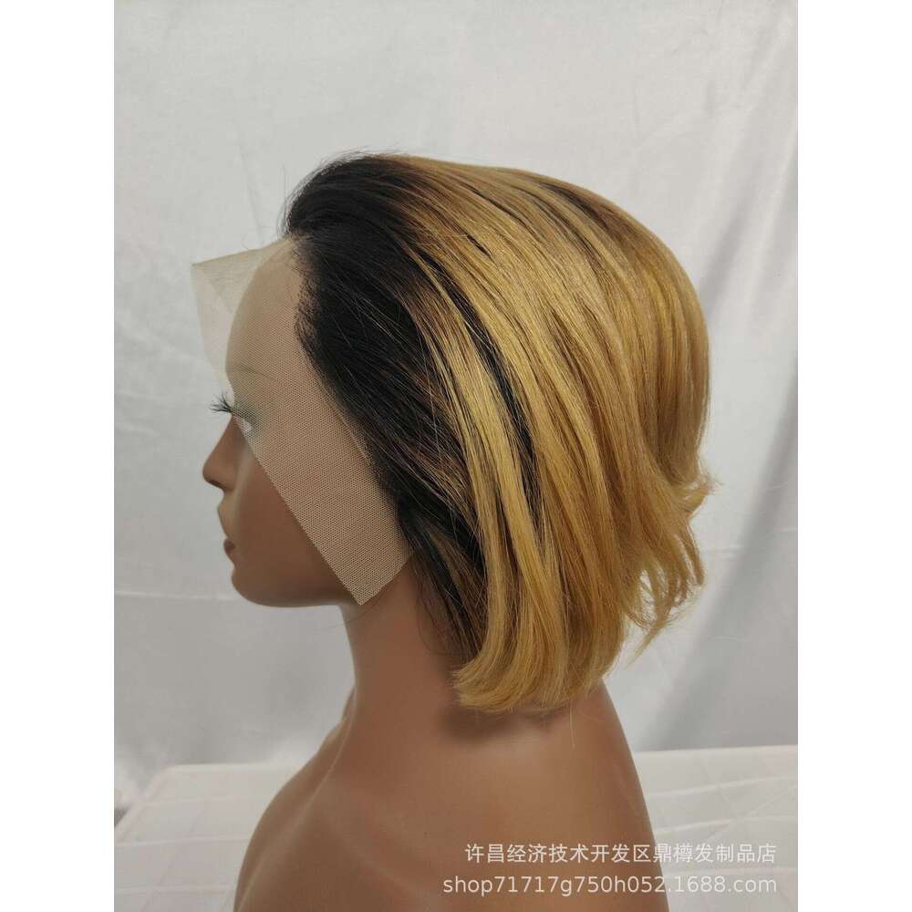 Real Hair Front Short Head Cover 13X4 Lace Frontal E Cut Wig Kq2 Kq2