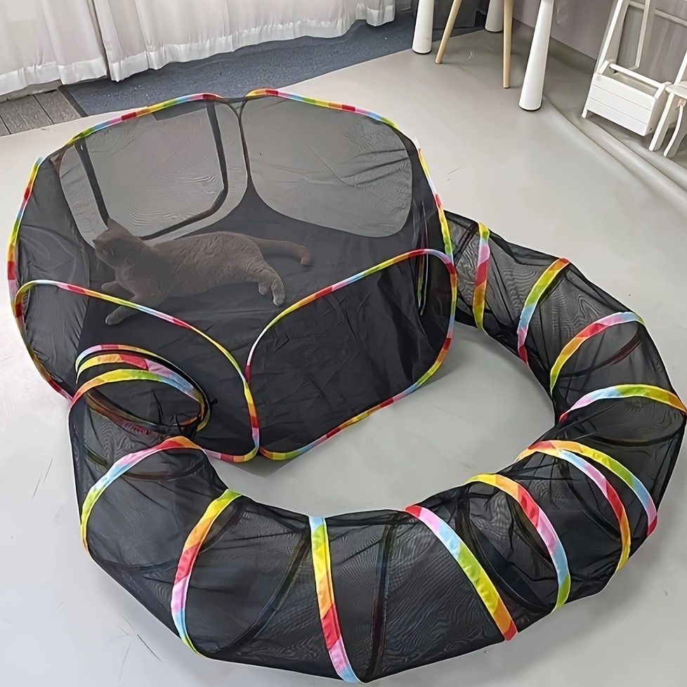 Outdoor Rainbow Cat Enclosures Playground Outside House for Cats Portable Cat Tent, Circle Playpen Tunnel, for Kitty and Small Animals Within Storage 