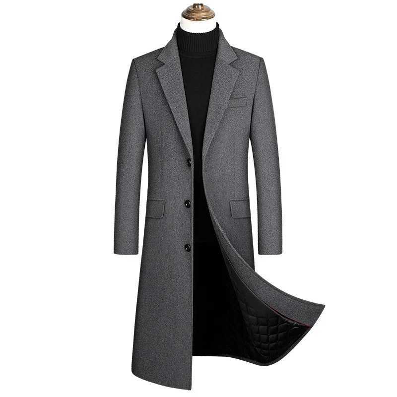 2022 new ultra long wool trench coat mens winter brand mens cashmere coat ultra-thin fit wool peacock windproof machine W241228