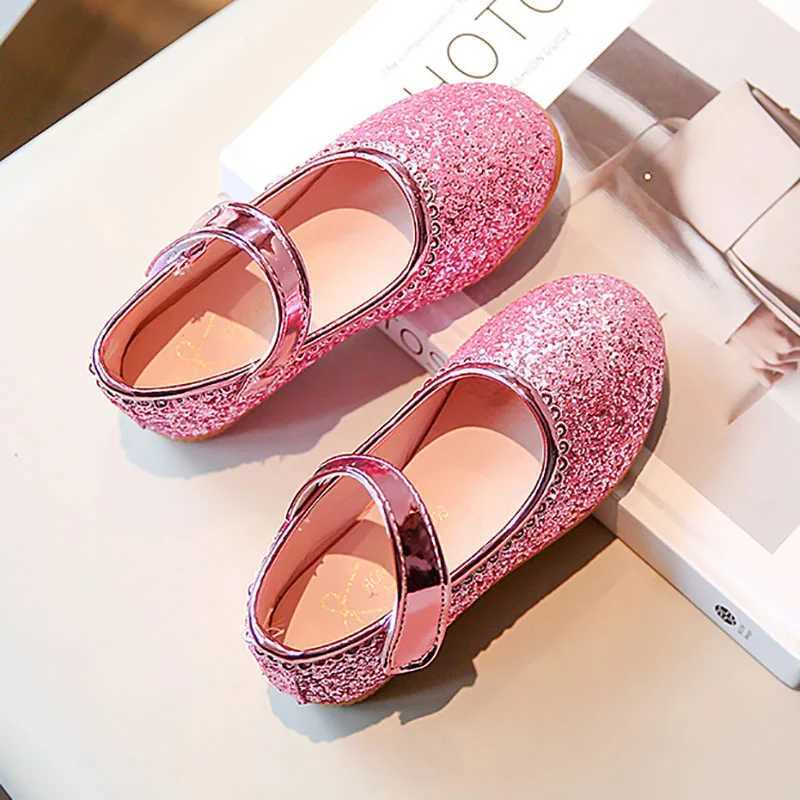 Girls leather shoes shiny Mary Jane shoes sequined cloth princess shoes silver wedding shoes childrens ballet apartment dance 271A W241228