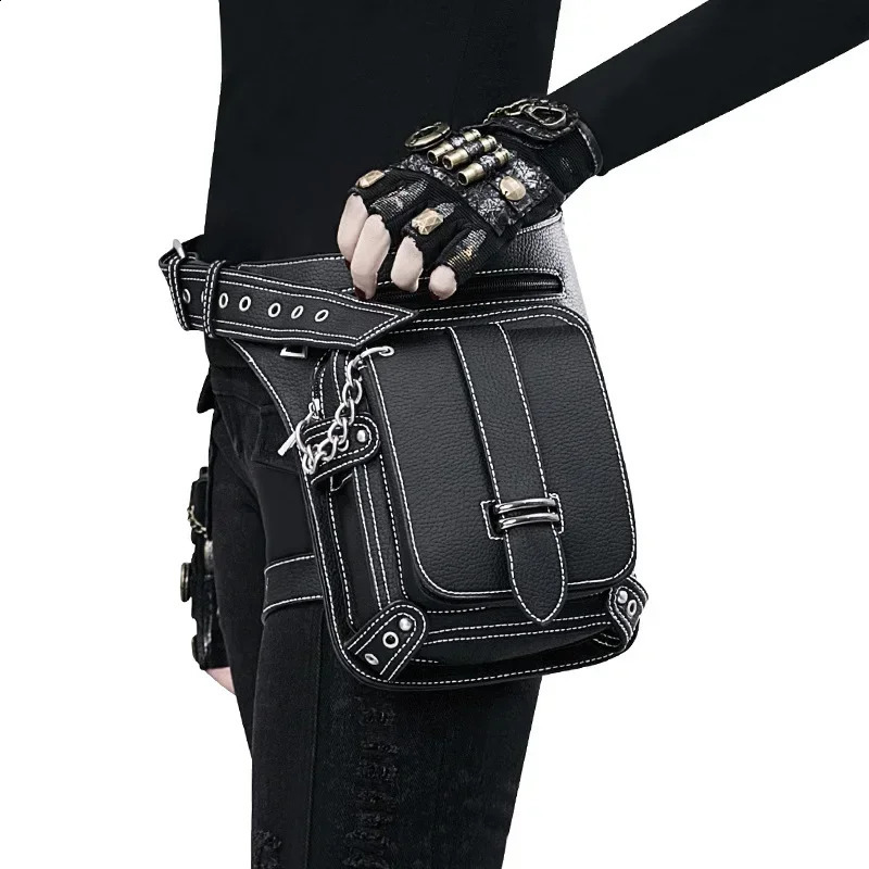 Fashion Simple Black Waist Bags for Men and Women Retro Punk PU Leather Outdoor Travel Fanny Pack Mobile Wallet Hanging Leg Bag 241228