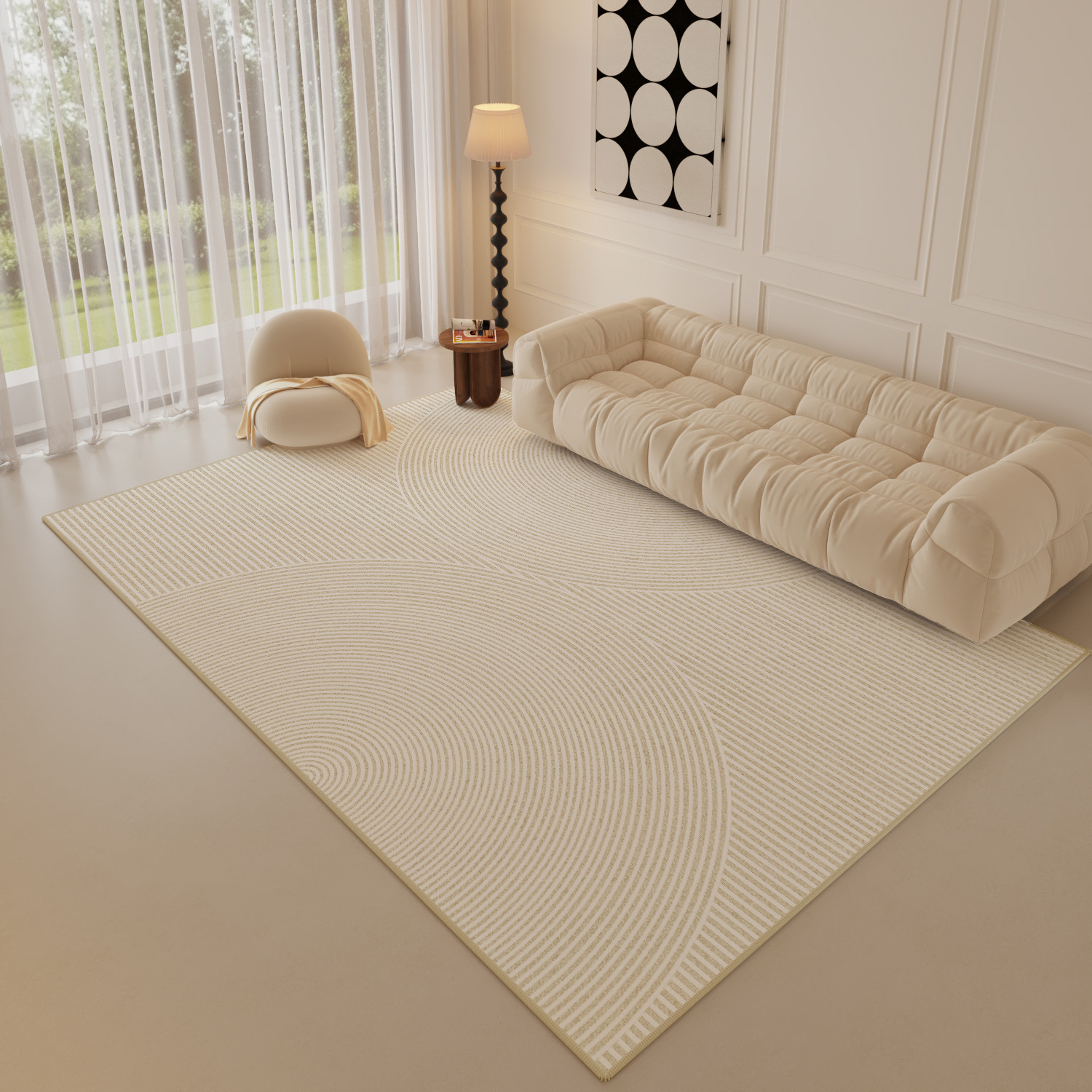 5069-425-59.9-Modern Simple Beige Living Room Carpet Oversized Bedroom Line Rug